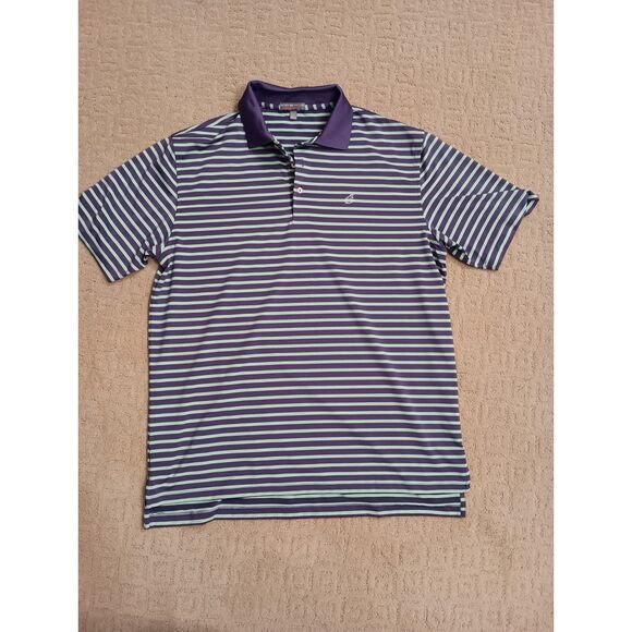 Peter Millar Polo Mens Large Purple & Green Striped Short Sleeve Summer Comfort - Picture 1 of 8